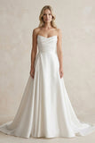 Elegant A-Line Strapless Satin Wedding Dresses