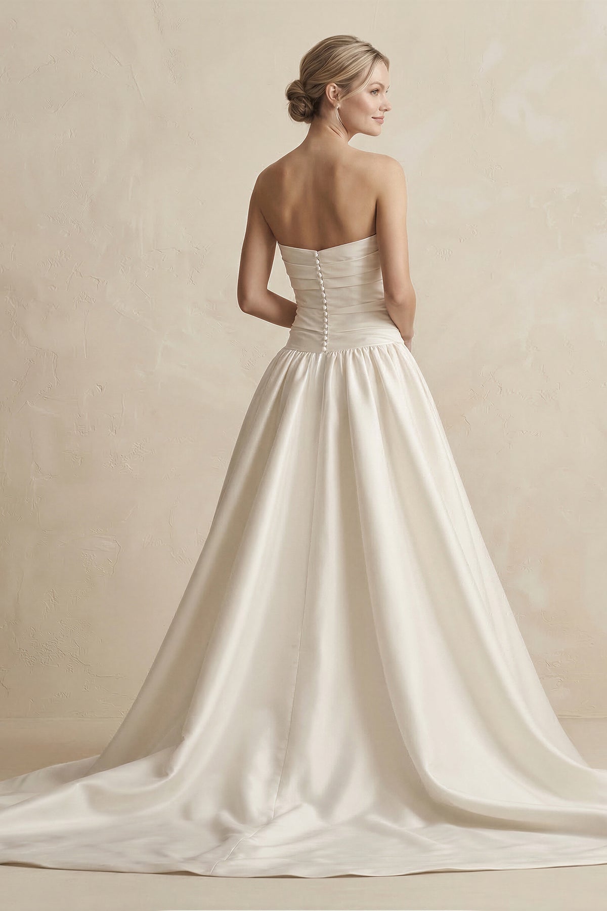 Strapless Satin Ball Gown Wedding Dress with Slit in Ivory
