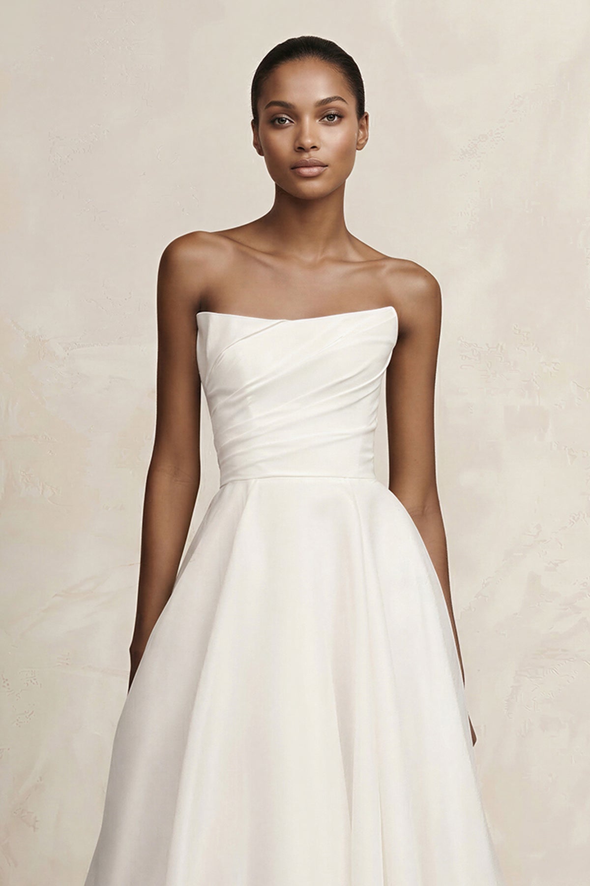 Strapless A-Line Satin Ruched Wedding Dress in Ivory