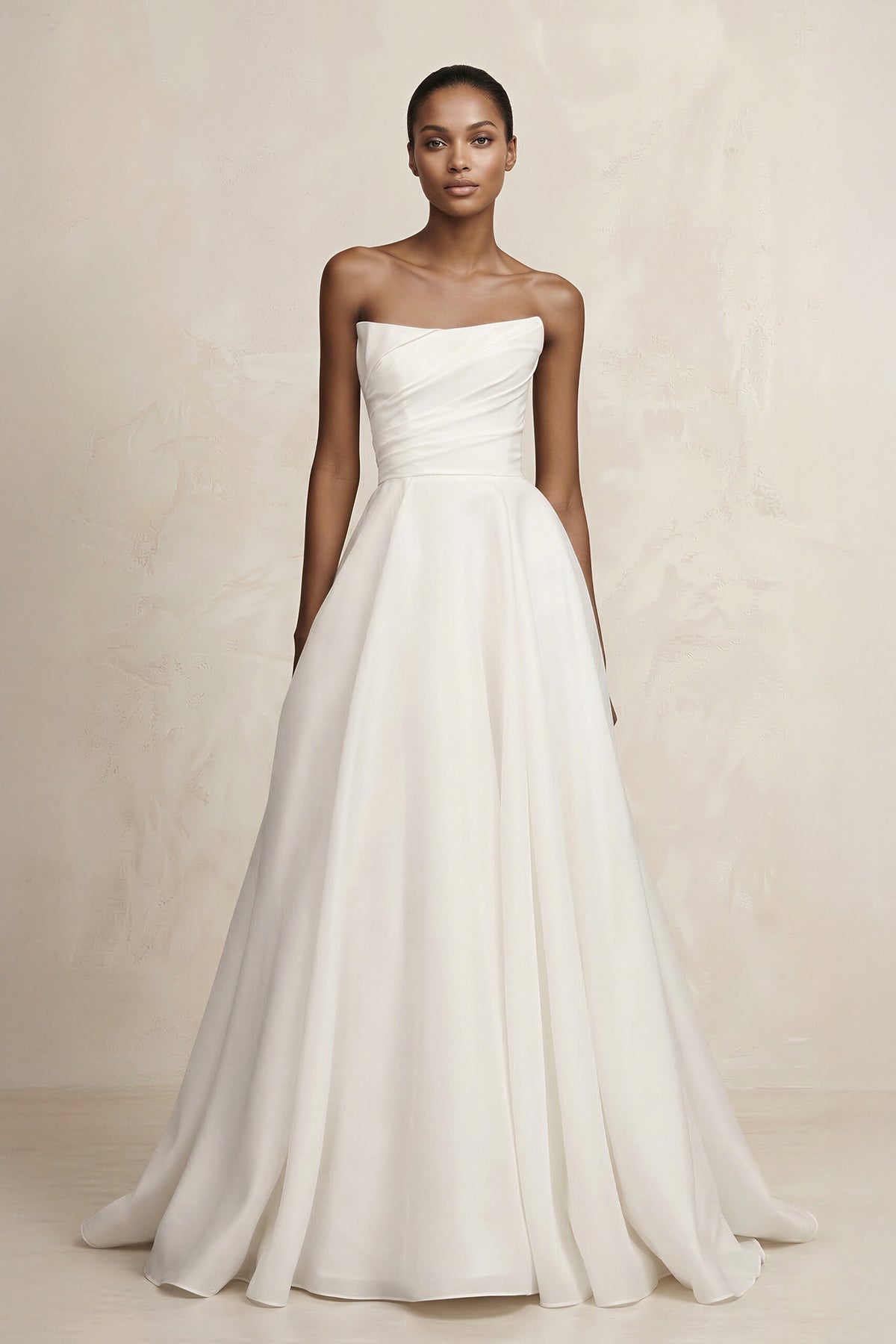 Strapless A-Line Satin Ruched Wedding Dress in Ivory