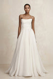 Strapless A-Line Satin Ruched Wedding Dress in Ivory