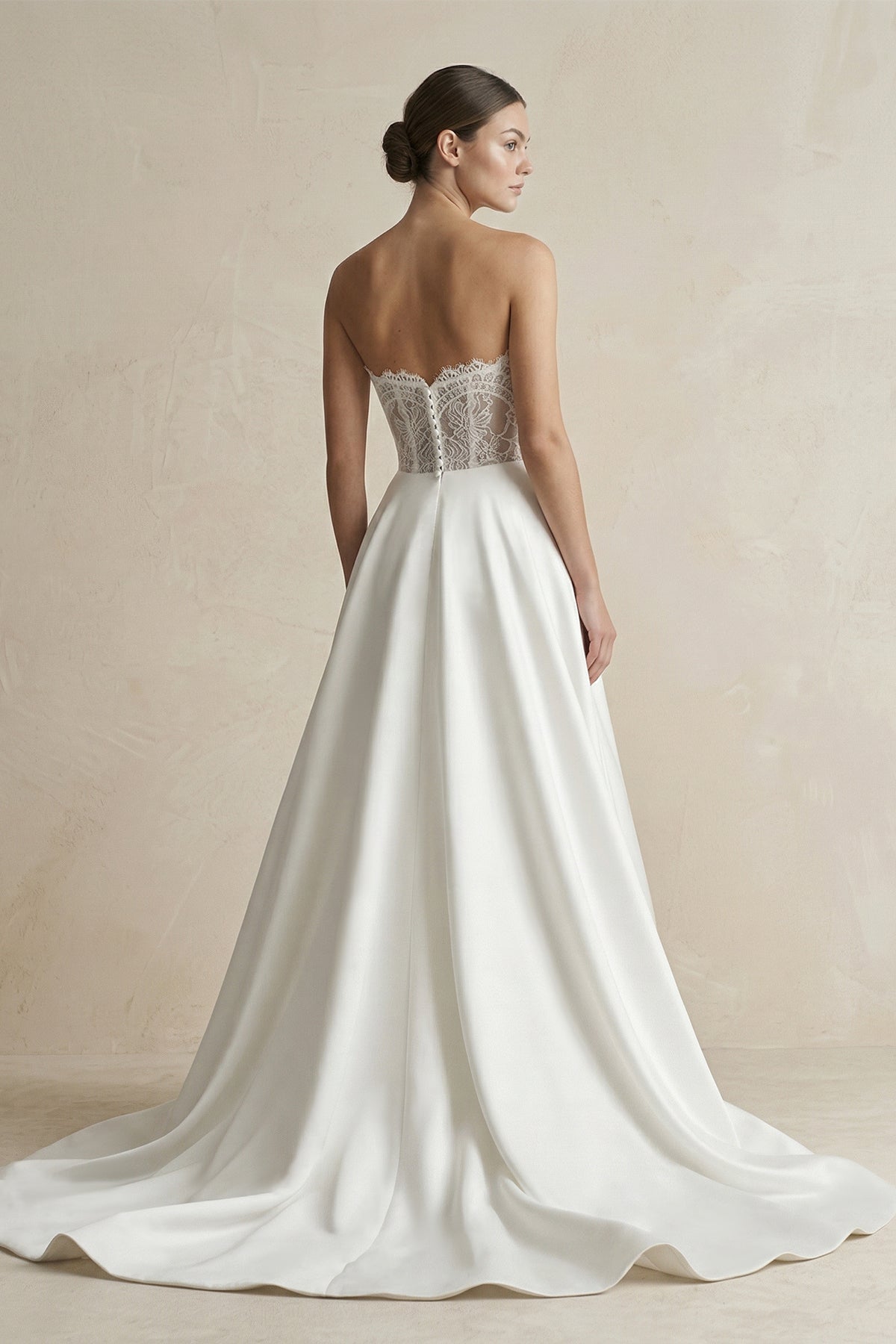 Strapless A-Line Satin Ruched Wedding Dress in White