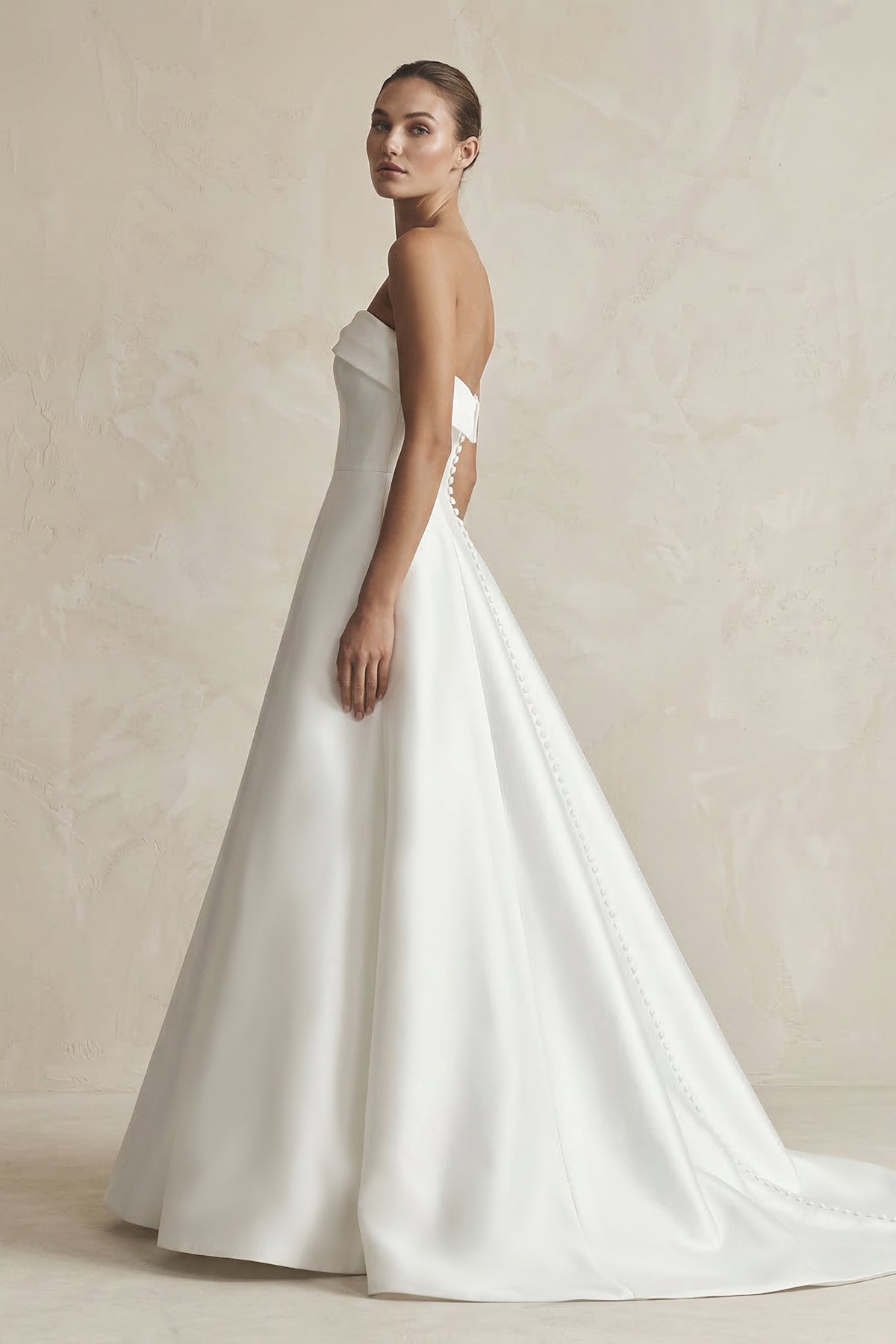 Strapless A-Line Satin Ruched Wedding Dress in White