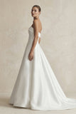 Strapless A-Line Satin Ruched Wedding Dress in White