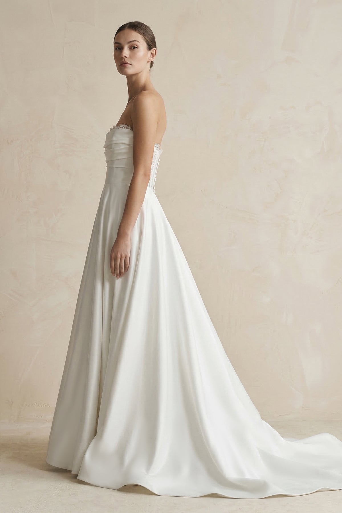 Strapless A-Line Satin Ruched Wedding Dress in White