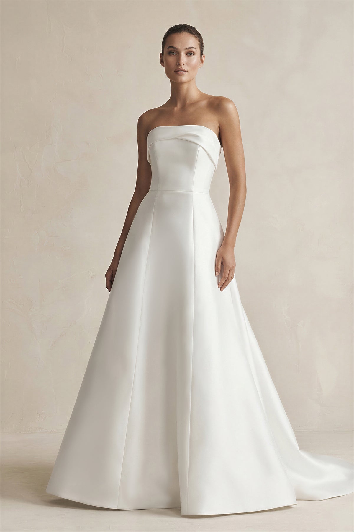 Strapless A-Line Satin Ruched Wedding Dress in White