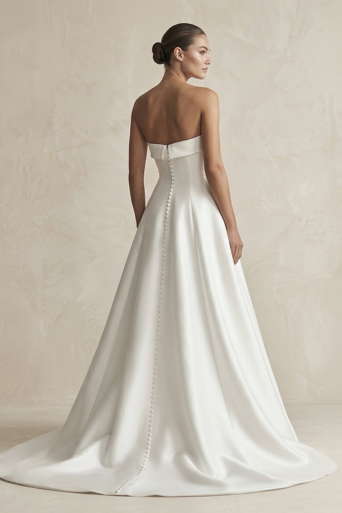 Strapless A-Line Satin Ruched Wedding Dress in White