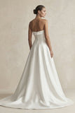 Strapless A-Line Satin Ruched Wedding Dress in White