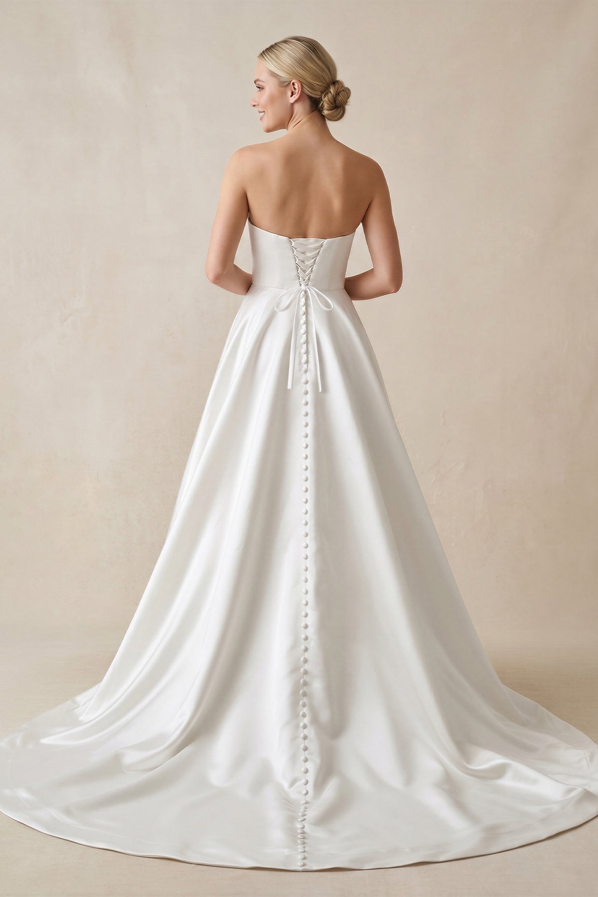 Strapless A-Line Satin Wedding Dress with Slit in White