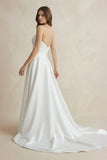 Strapless A Line Satin Ruched Wedding Dress With Slit