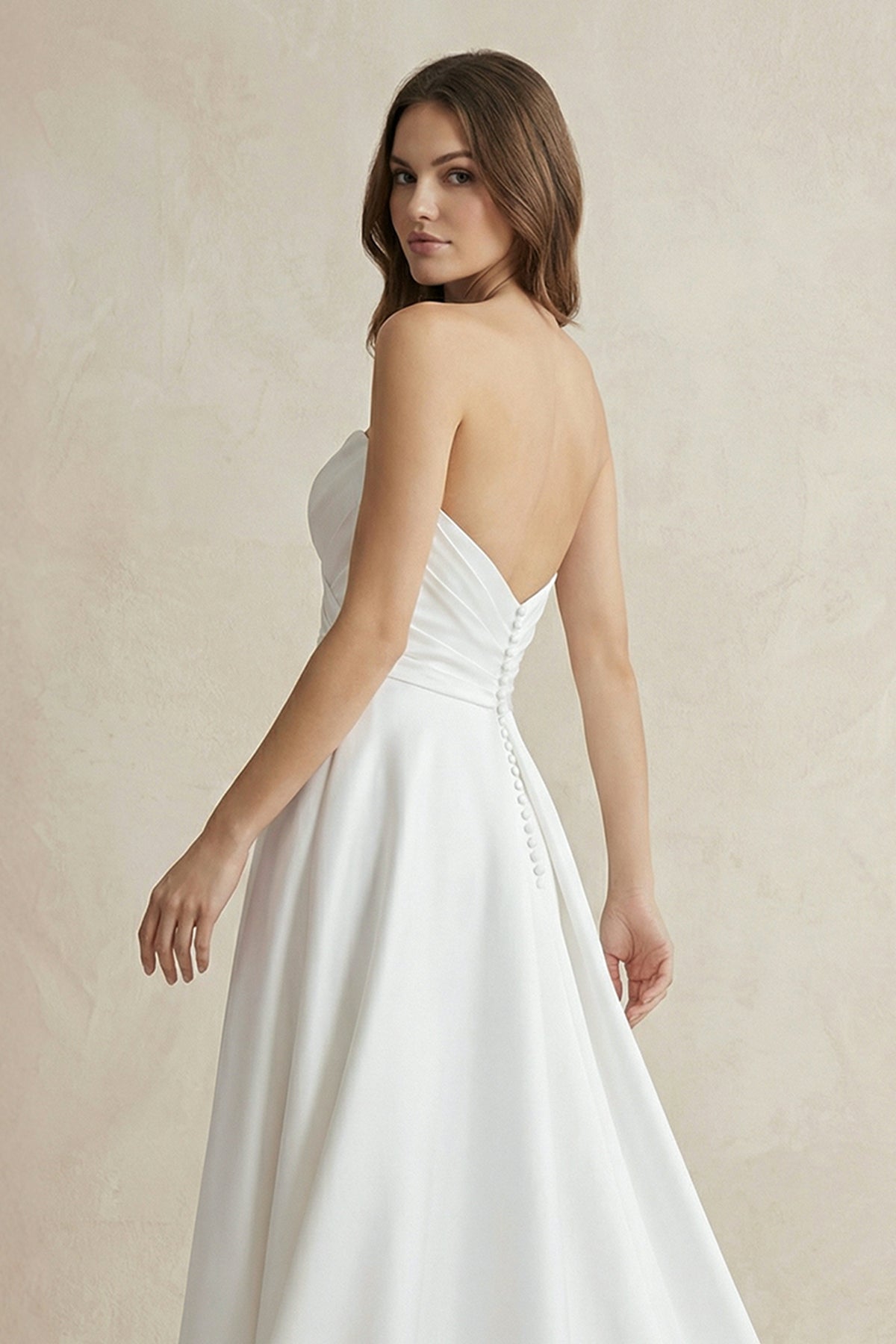 Strapless A Line Satin Ruched Wedding Dress With Slit