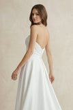 Strapless A Line Satin Ruched Wedding Dress With Slit