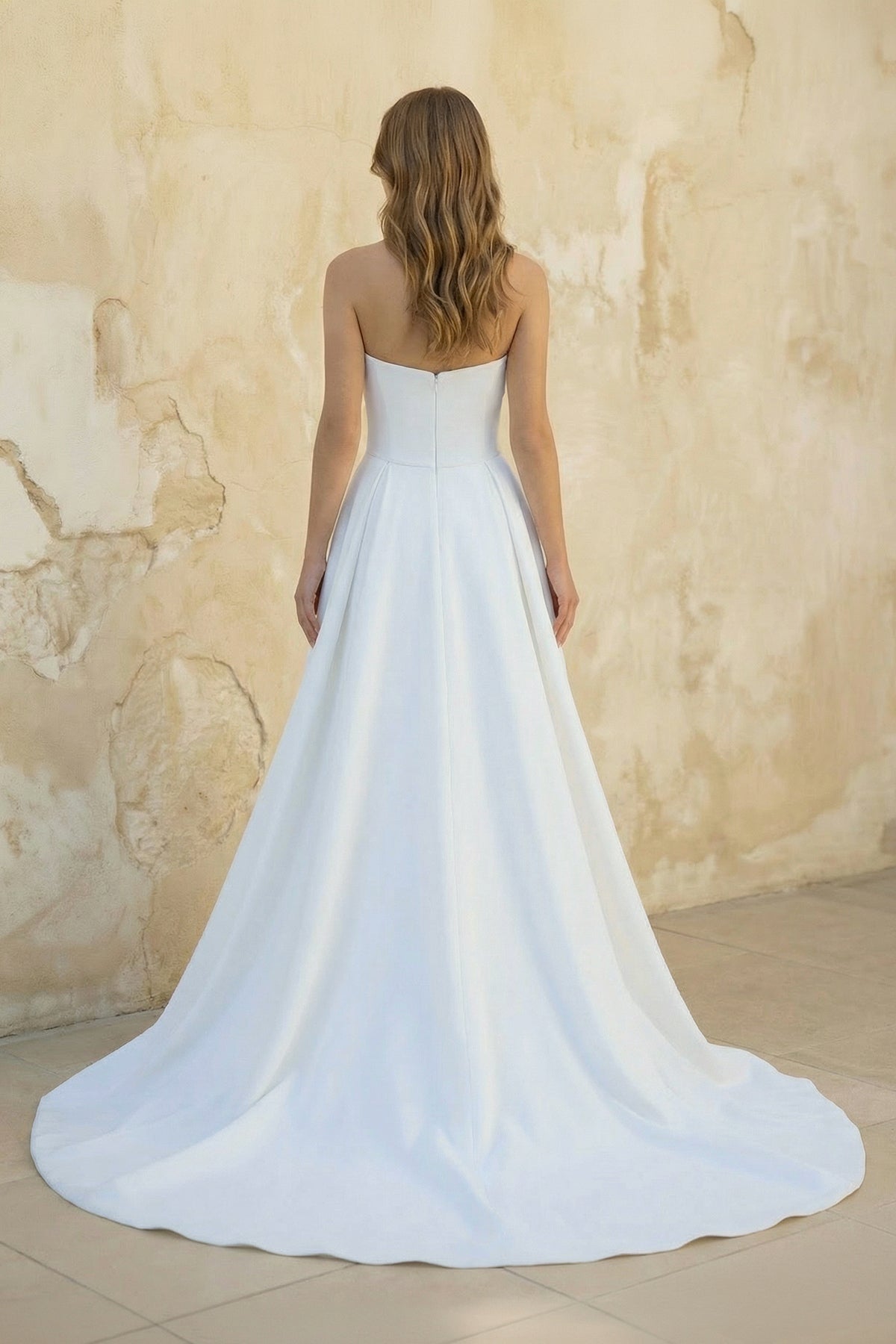 Strapless Sleeveless  Sweep Train Satin Wedding Dresses With Split Front