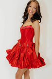 Strapless Black Beaded Short Homecoming Dress with Bow
