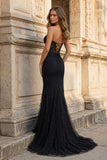 Mermaid Strapless Corset Lace Prom Dress with Slit