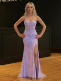 Mermaid Strapless Corset Lace Prom Dress with Slit