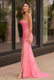 Mermaid Strapless Corset Lace Prom Dress with Slit