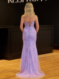 Mermaid Strapless Corset Lace Prom Dress with Slit