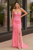 Mermaid Strapless Corset Lace Prom Dress with Slit