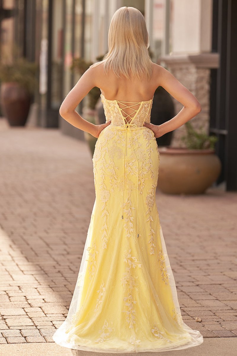 Mermaid Strapless Corset Lace Prom Dress with Slit