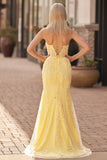 Mermaid Strapless Corset Lace Prom Dress with Slit