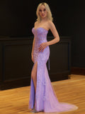 Mermaid Strapless Corset Lace Prom Dress with Slit