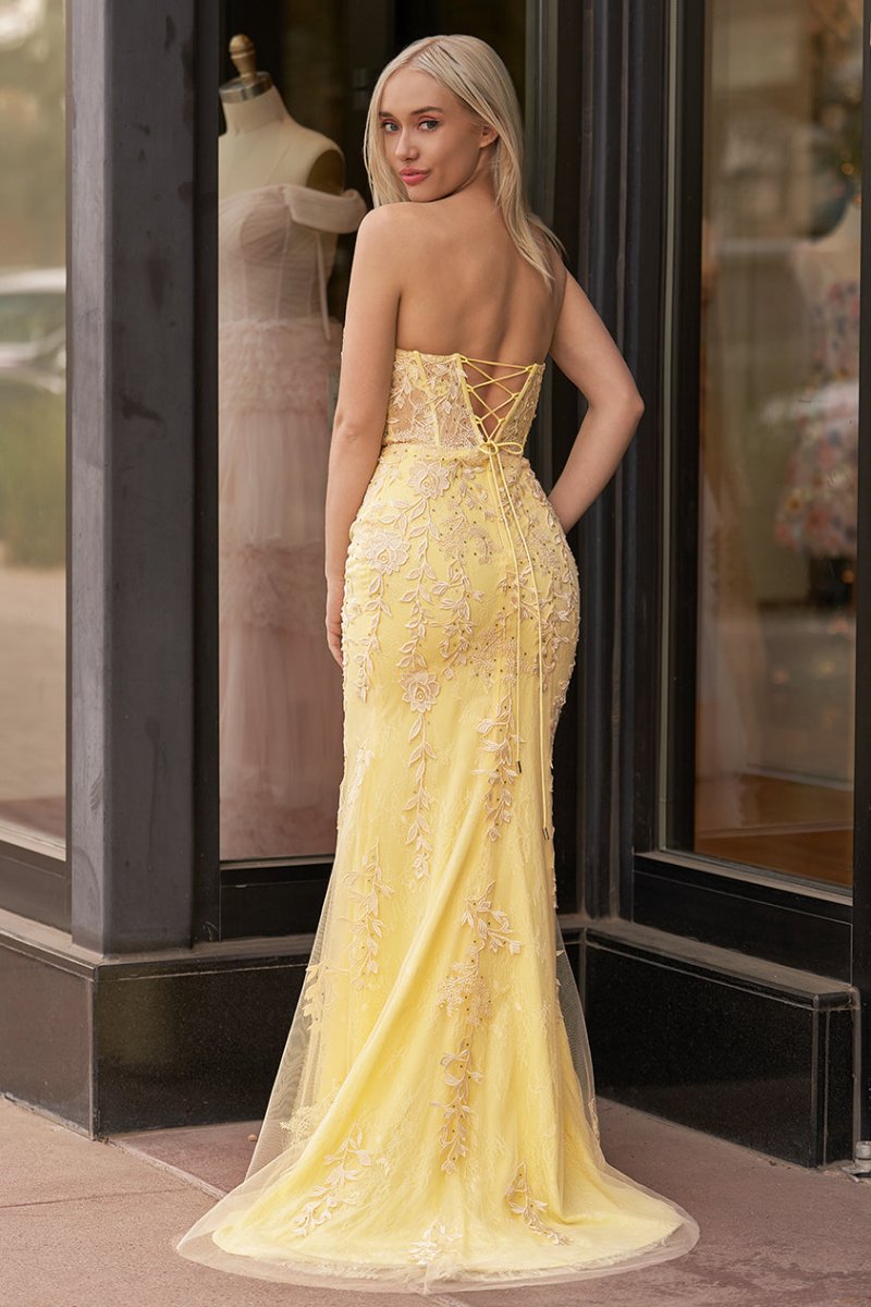 Mermaid Strapless Corset Lace Prom Dress with Slit