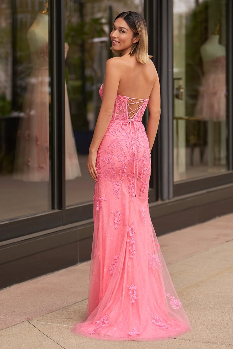 Mermaid Strapless Corset Lace Prom Dress with Slit