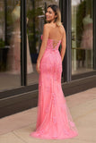 Mermaid Strapless Corset Lace Prom Dress with Slit