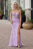 Mermaid Strapless Corset Lace Prom Dress with Slit