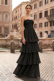 Strapless Emerald Green Ruffle Multi-Layer Long Prom Dress