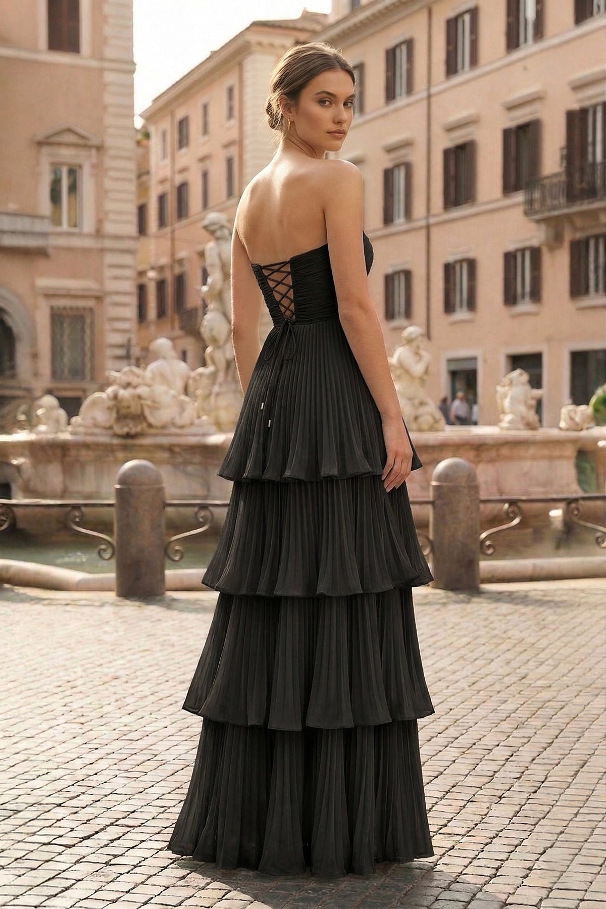 Strapless Emerald Green Ruffle Multi-Layer Long Prom Dress