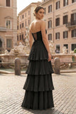 Strapless Emerald Green Ruffle Multi-Layer Long Prom Dress