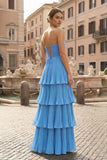 Strapless Emerald Green Ruffle Multi-Layer Long Prom Dress