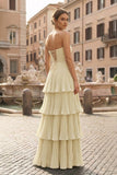 Strapless Emerald Green Ruffle Multi-Layer Long Prom Dress