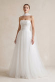 Strapless Chiffon A-Line Pleated Scarf Wedding Dress in Ivory