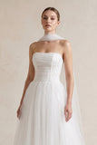 Strapless Chiffon A-Line Pleated Scarf Wedding Dress in Ivory