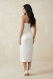 Strapless Crepe Sheath Midi Wedding Dress in White