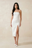 Strapless Crepe Sheath Midi Wedding Dress in White