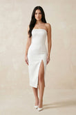 Strapless Crepe Sheath Midi Wedding Dress in White