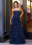 Strapless Emerald Green Ruffle Multi-Layer Long Prom Dress