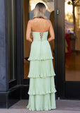 Strapless Emerald Green Ruffle Multi-Layer Long Prom Dress