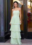 Strapless Emerald Green Ruffle Multi-Layer Long Prom Dress