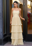 Strapless Emerald Green Ruffle Multi-Layer Long Prom Dress