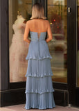 Strapless Emerald Green Ruffle Multi-Layer Long Prom Dress