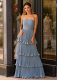 Strapless Emerald Green Ruffle Multi-Layer Long Prom Dress