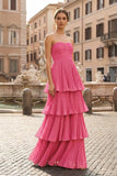 Strapless Emerald Green Ruffle Multi-Layer Long Prom Dress