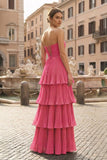 Strapless Emerald Green Ruffle Multi-Layer Long Prom Dress