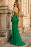 Mermaid Strapless Corset Lace Prom Dress with Slit