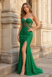 Mermaid Strapless Corset Lace Prom Dress with Slit